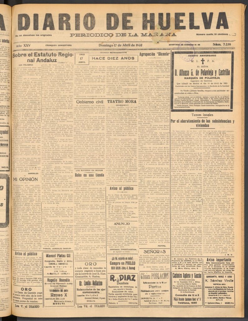 Miniatura de Diario de Huelva : periódico independiente del 17 de abril de 1932