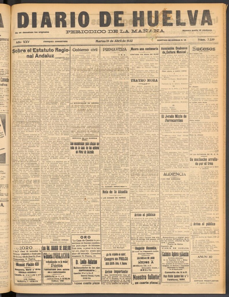 Miniatura de Diario de Huelva : periódico independiente del 19 de abril de 1932