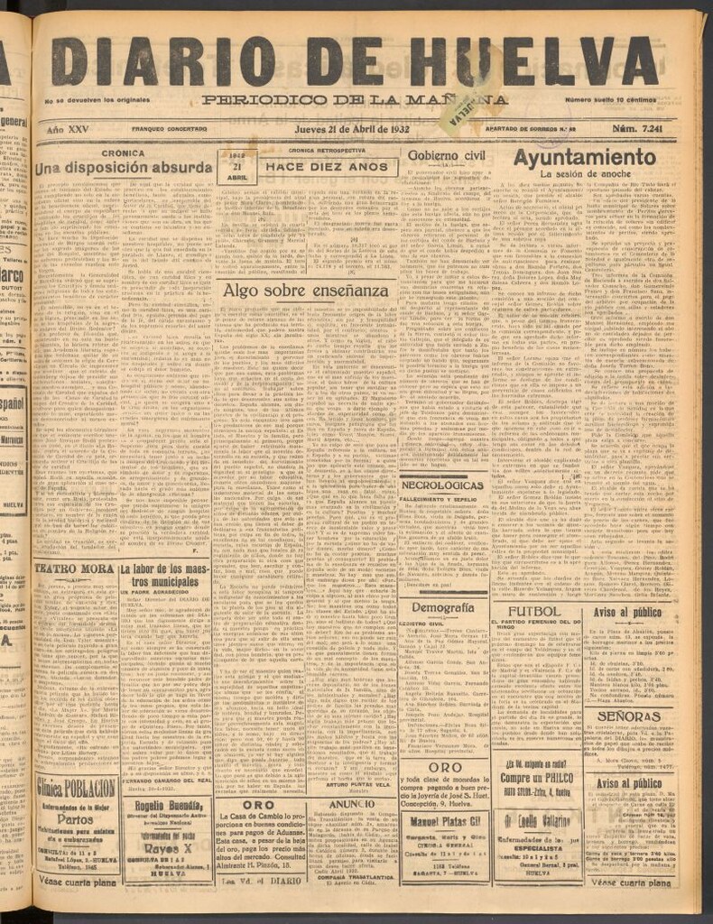 Miniatura de Diario de Huelva : periódico independiente del 21 de abril de 1932