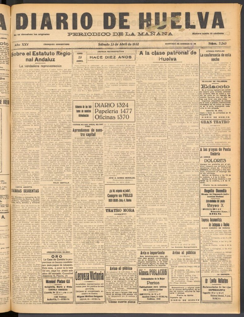Miniatura de Diario de Huelva : periódico independiente del 23 de abril de 1932
