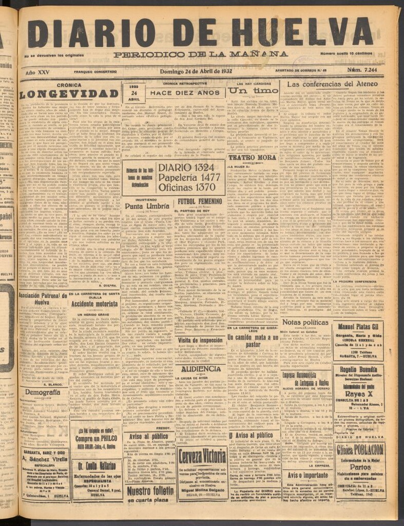 Miniatura de Diario de Huelva : periódico independiente del 24 de abril de 1932