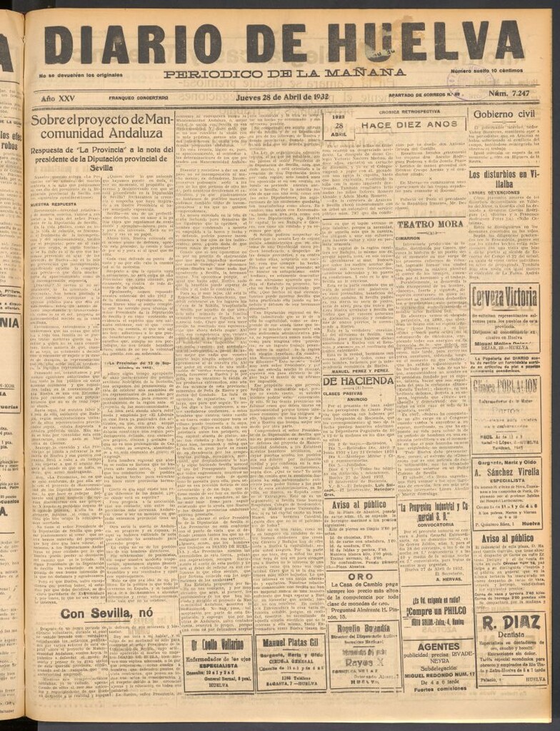 Miniatura de Diario de Huelva : periódico independiente del 28 de abril de 1932