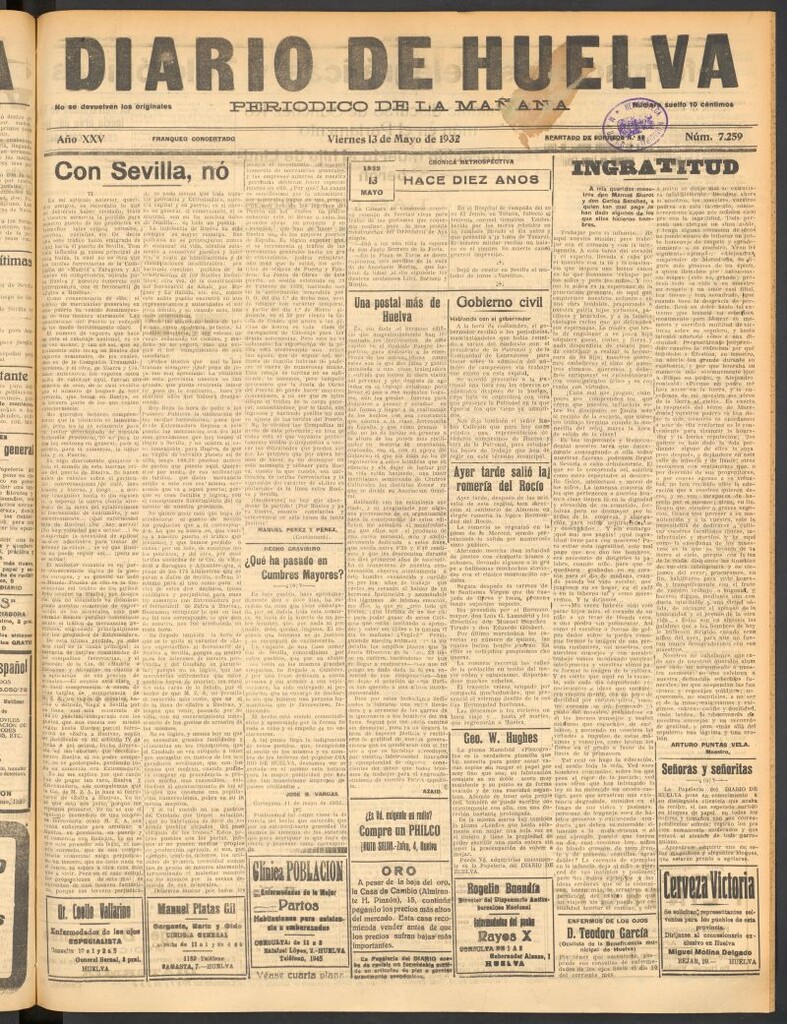 Miniatura de Diario de Huelva : periódico independiente del 13 de mayo de 1932