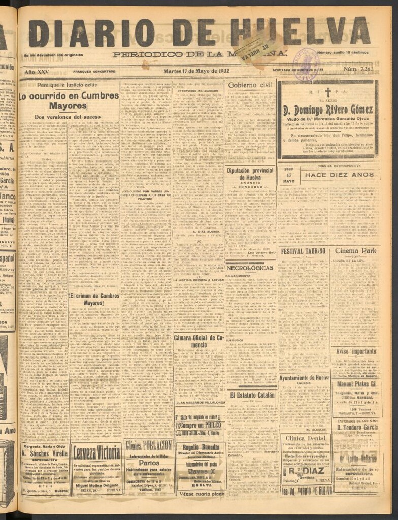 Miniatura de Diario de Huelva : periódico independiente del 17 de mayo de 1932