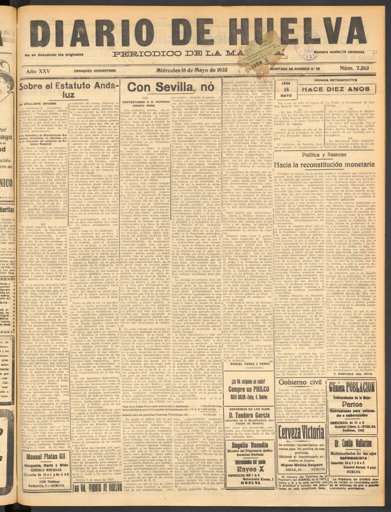 Miniatura de Diario de Huelva : periódico independiente del 18 de mayo de 1932