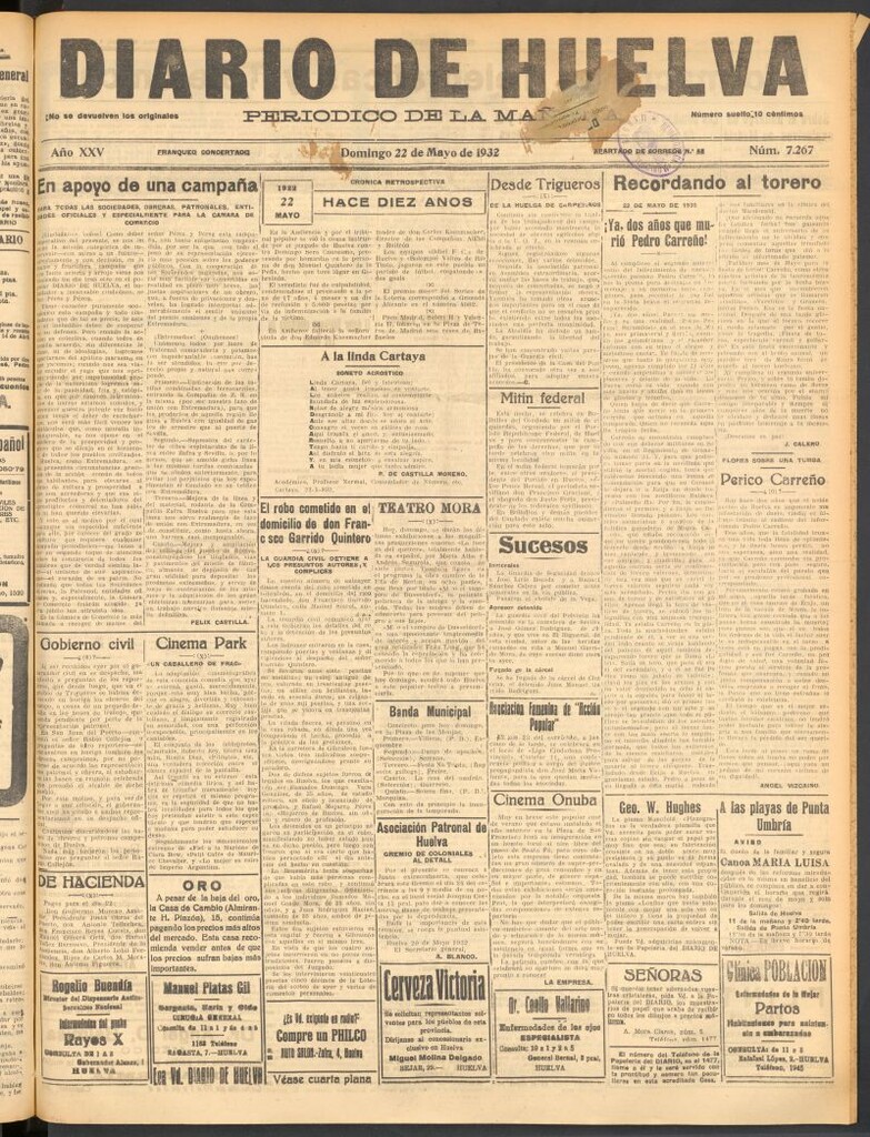Miniatura de Diario de Huelva : periódico independiente del 22 de mayo de 1932