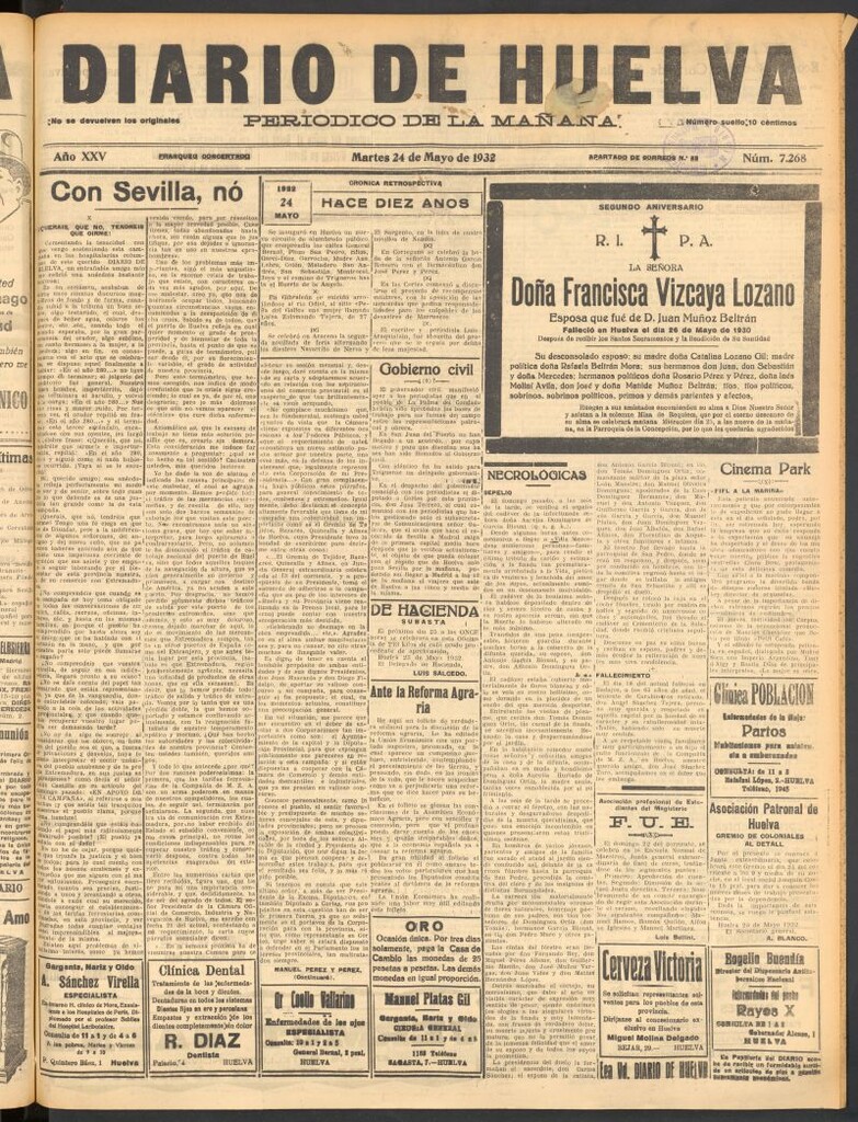 Miniatura de Diario de Huelva : periódico independiente del 24 de mayo de 1932
