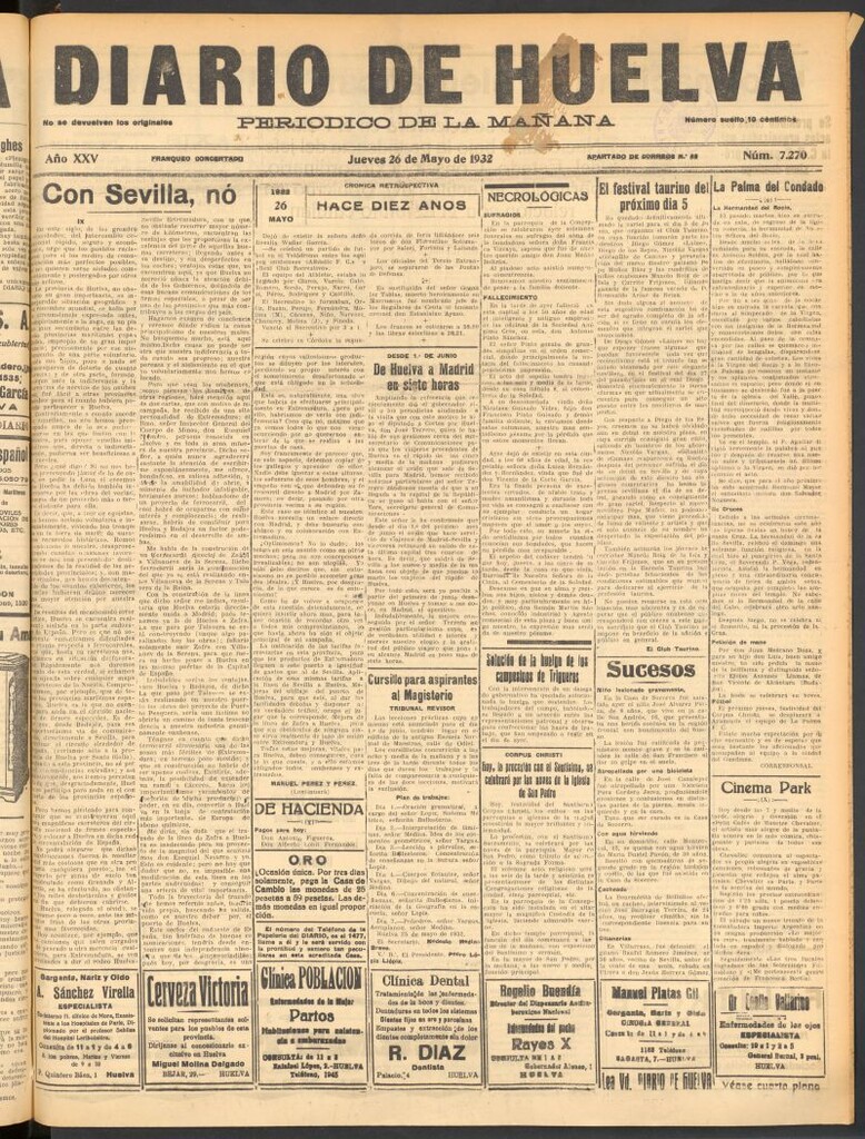 Miniatura de Diario de Huelva : periódico independiente del 26 de mayo de 1932