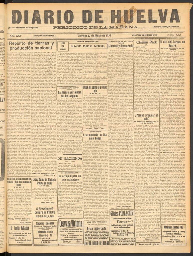 Miniatura de Diario de Huelva : periódico independiente del 27 de mayo de 1932