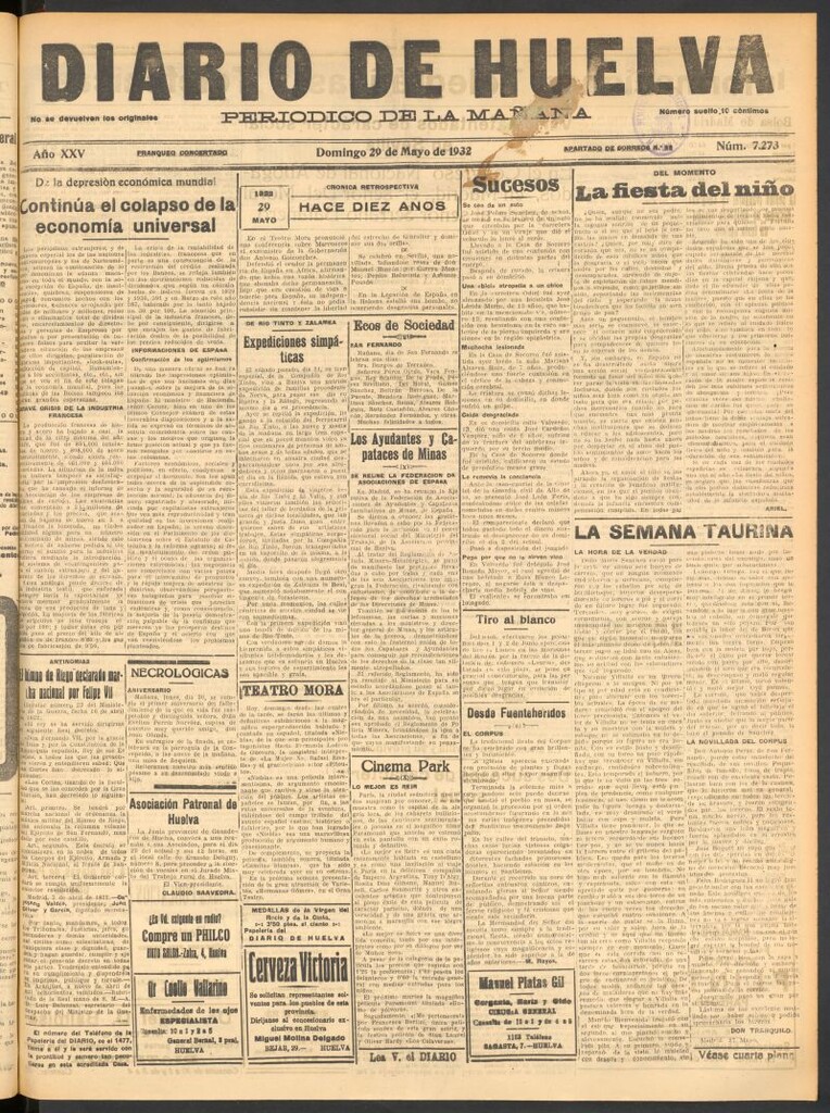 Miniatura de Diario de Huelva : periódico independiente del 29 de mayo de 1932