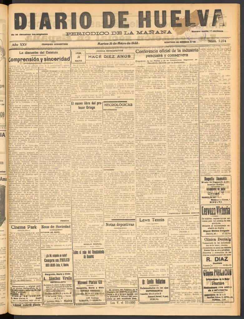 Miniatura de Diario de Huelva : periódico independiente del 31 de mayo de 1932