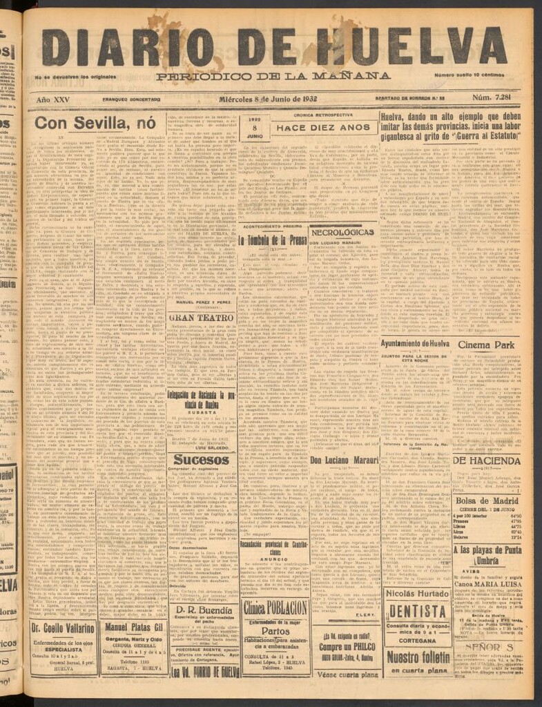Miniatura de Diario de Huelva : periódico independiente del 8 de junio de 1932