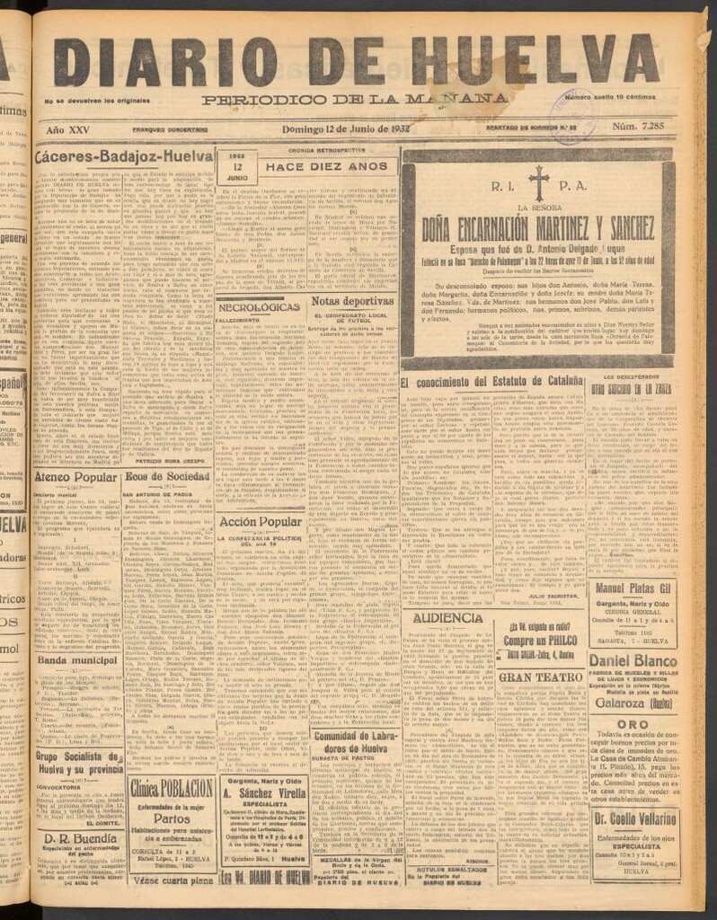 Miniatura de Diario de Huelva : periódico independiente del 12 de junio de 1932