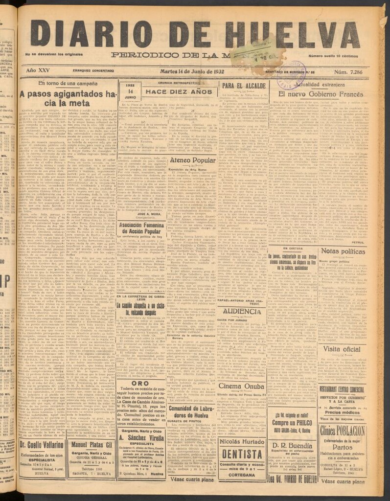 Miniatura de Diario de Huelva : periódico independiente del 14 de junio de 1932