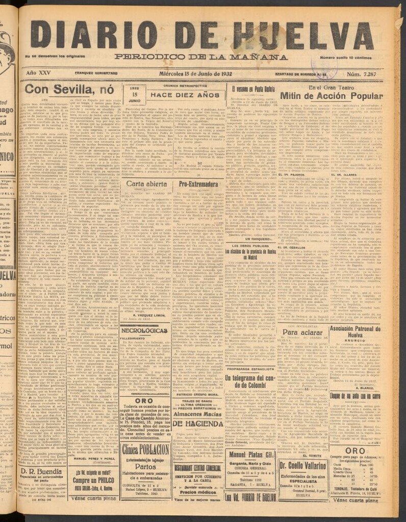 Miniatura de Diario de Huelva : periódico independiente del 15 de junio de 1932