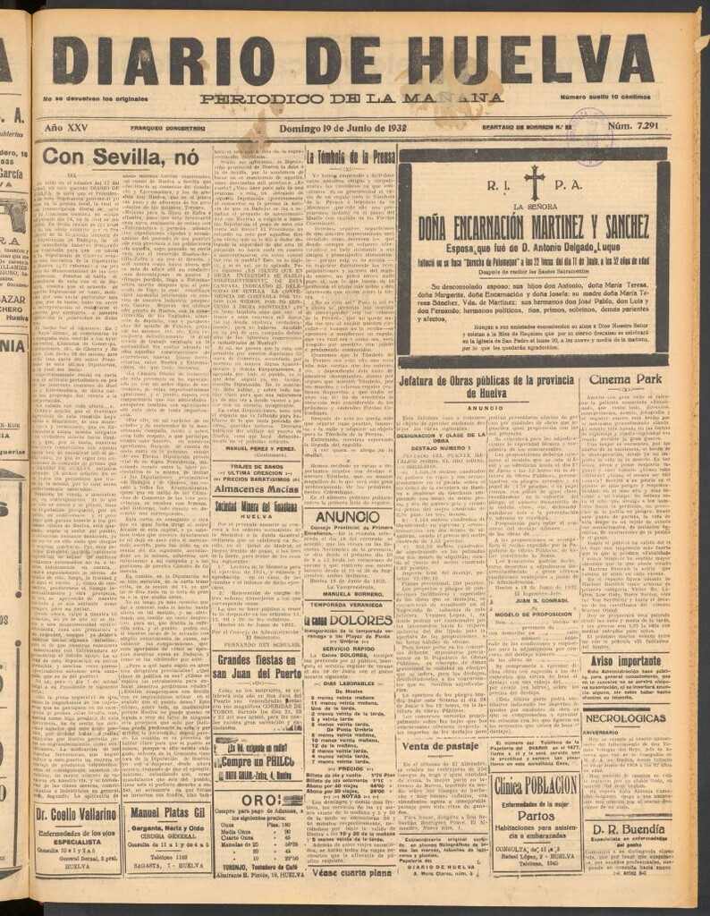 Miniatura de Diario de Huelva : periódico independiente del 19 de junio de 1932