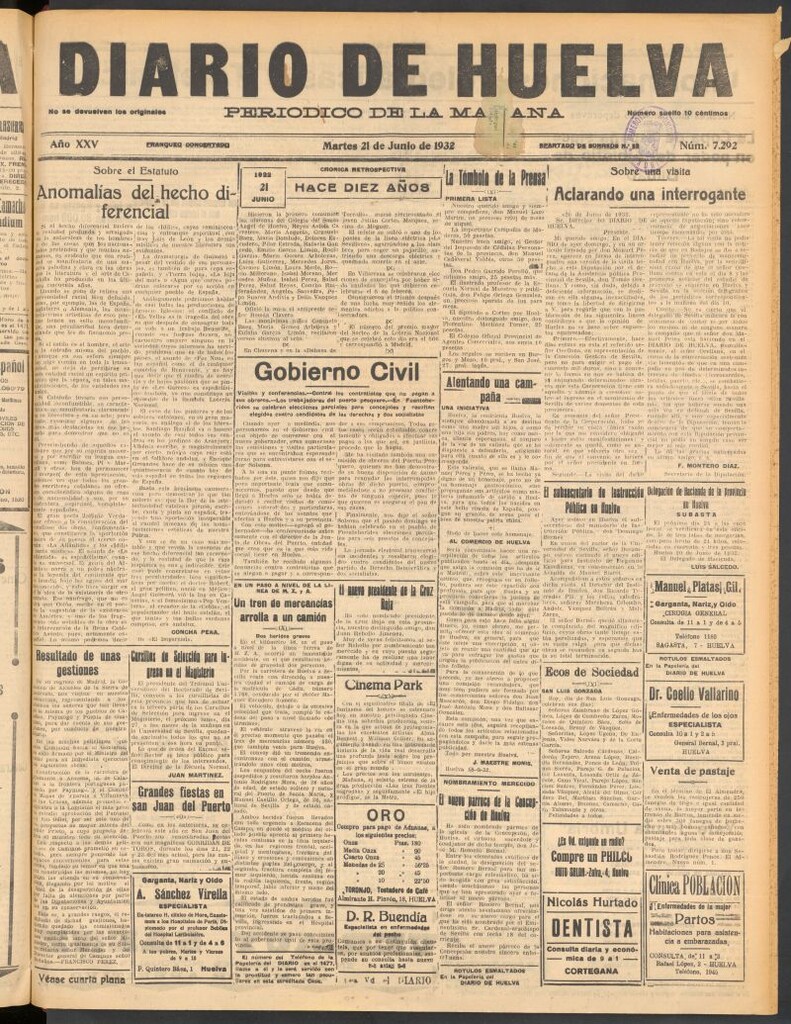 Miniatura de Diario de Huelva : periódico independiente del 21 de junio de 1932