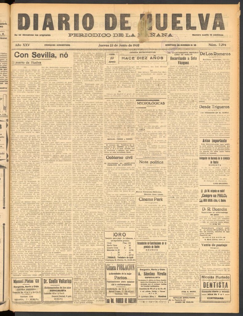 Miniatura de Diario de Huelva : periódico independiente del 23 de junio de 1932