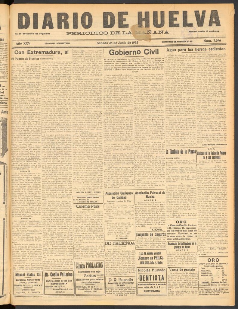 Miniatura de Diario de Huelva : periódico independiente del 25 de junio de 1932