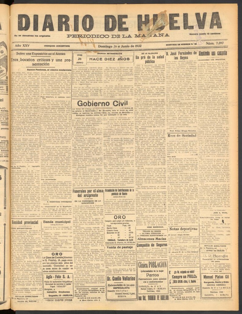 Miniatura de Diario de Huelva : periódico independiente del 26 de junio de 1932