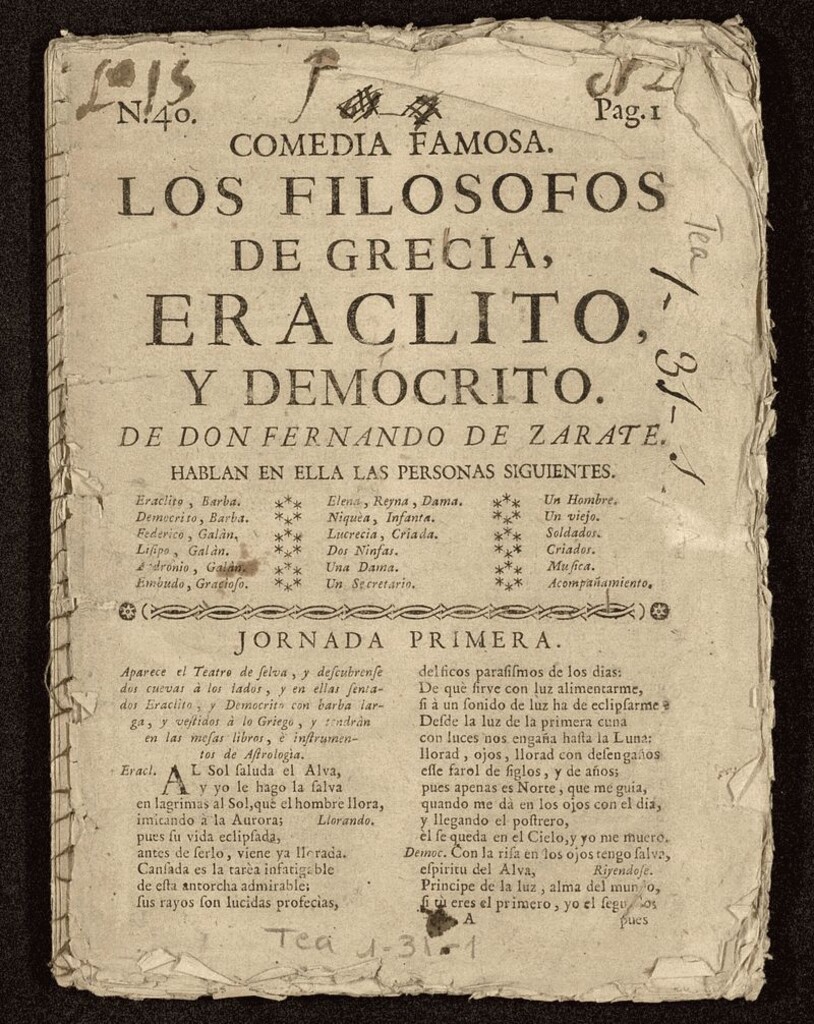Miniatura de Los filósofos de Grecia, Eráclito y Demócrito
