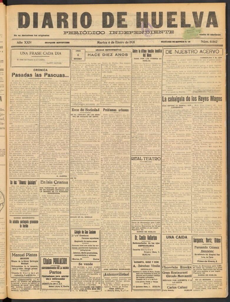 Miniatura de Diario de Huelva : periódico independiente del 6 de enero de 1931