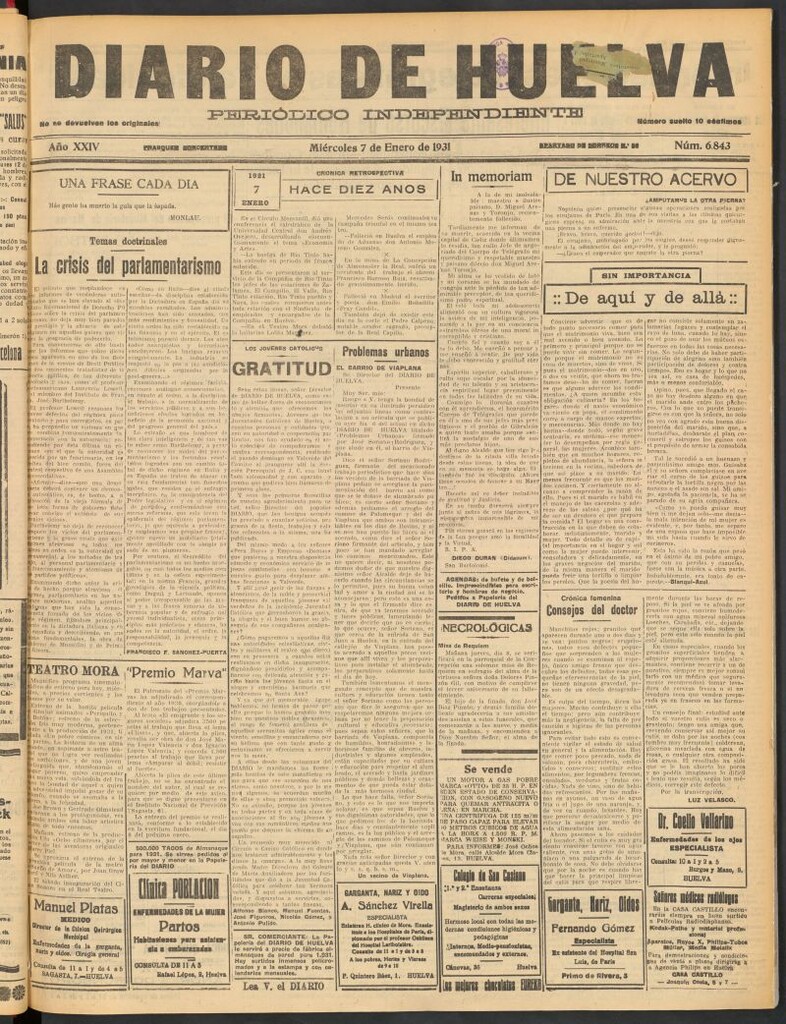 Miniatura de Diario de Huelva : periódico independiente del 7 de enero de 1931
