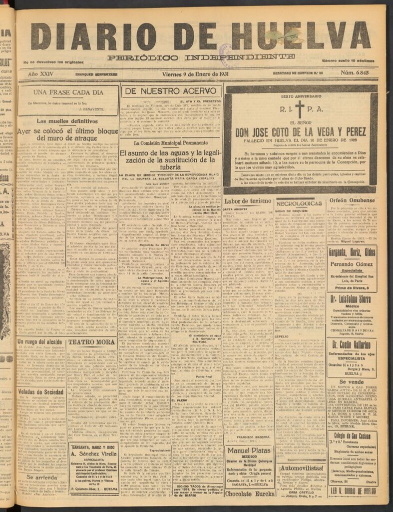 Miniatura de Diario de Huelva : periódico independiente del 9 de enero de 1931