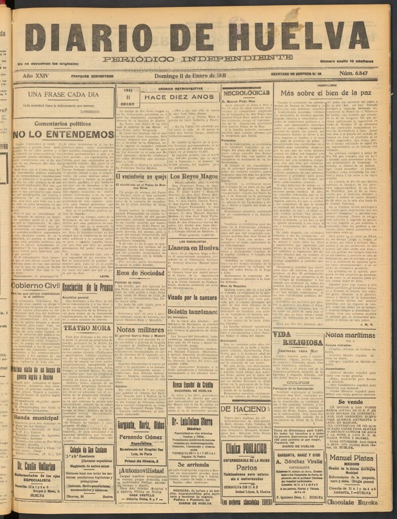 Miniatura de Diario de Huelva : periódico independiente del 11 de enero de 1931