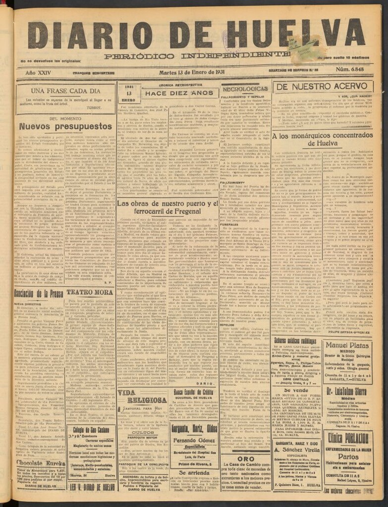 Miniatura de Diario de Huelva : periódico independiente del 13 de enero de 1931