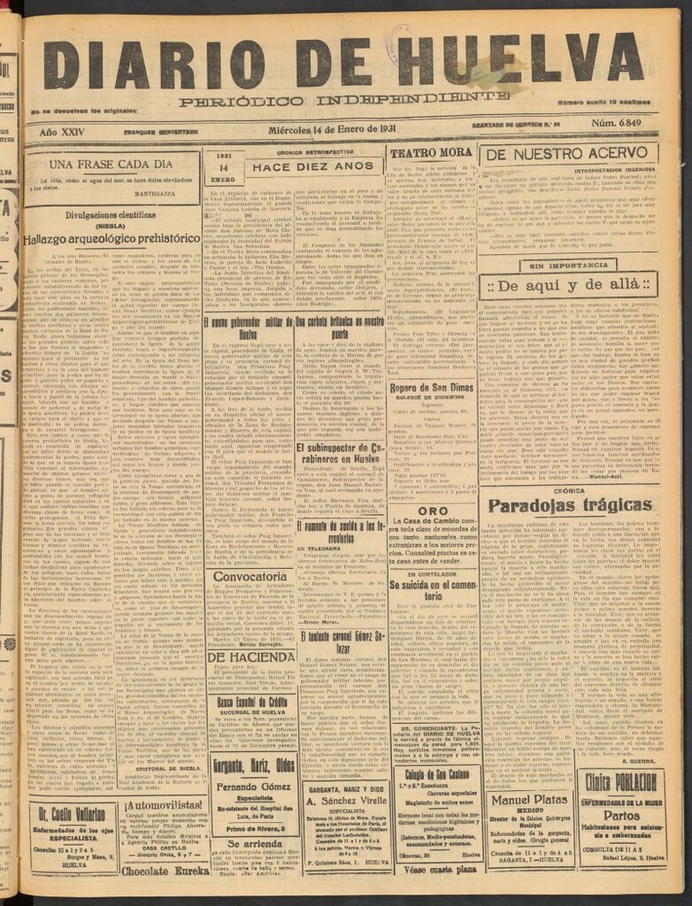 Miniatura de Diario de Huelva : periódico independiente del 14 de enero de 1931