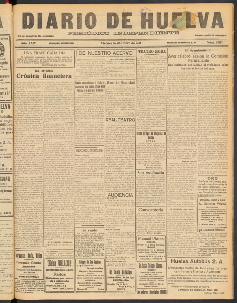 Miniatura de Diario de Huelva : periódico independiente del 16 de enero de 1931