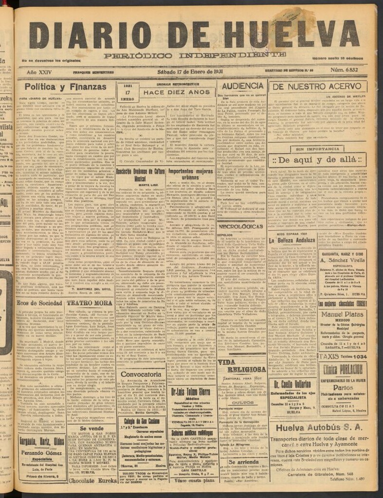 Miniatura de Diario de Huelva : periódico independiente del 17 de enero de 1931