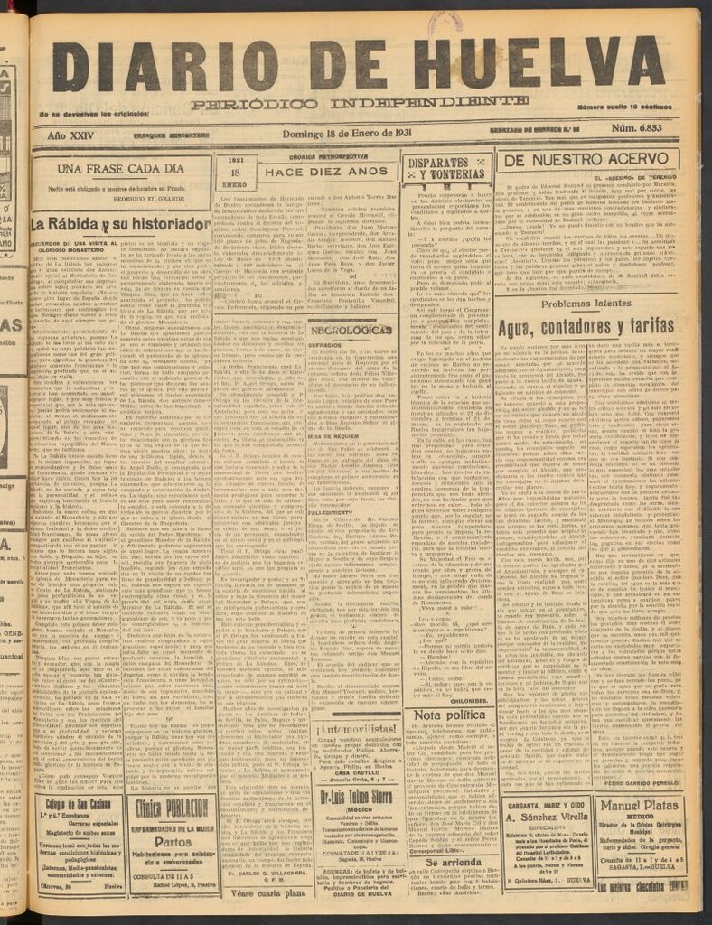 Miniatura de Diario de Huelva : periódico independiente del 18 de enero de 1931