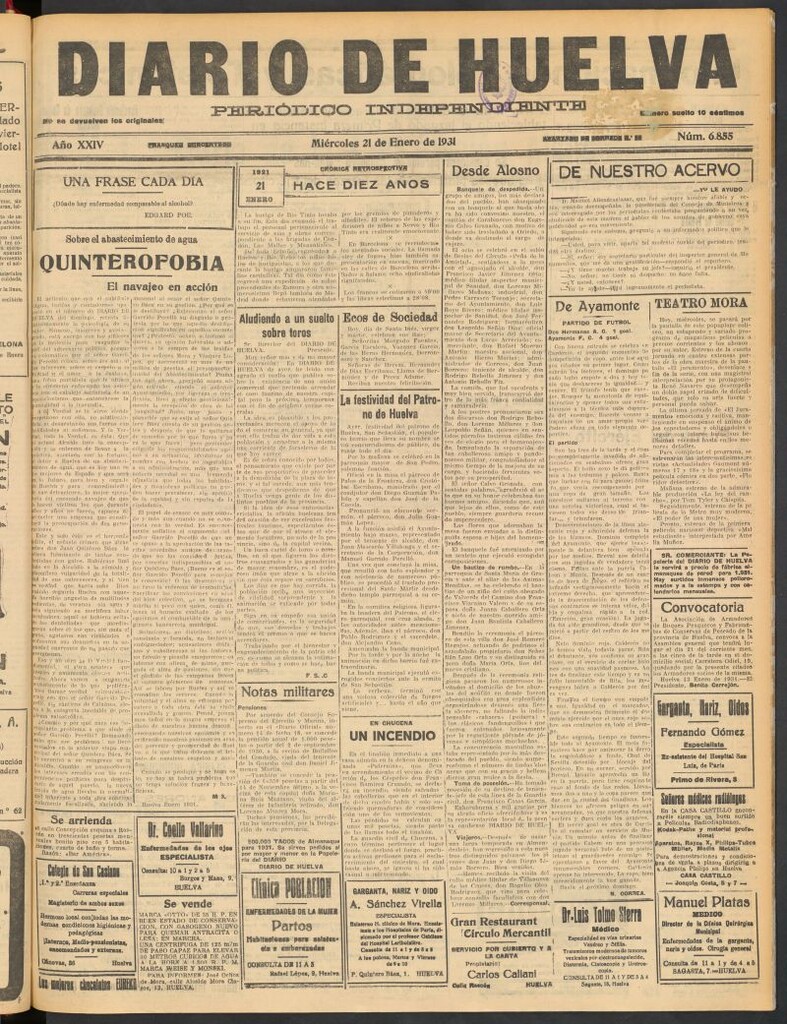 Miniatura de Diario de Huelva : periódico independiente del 21 de enero de 1931