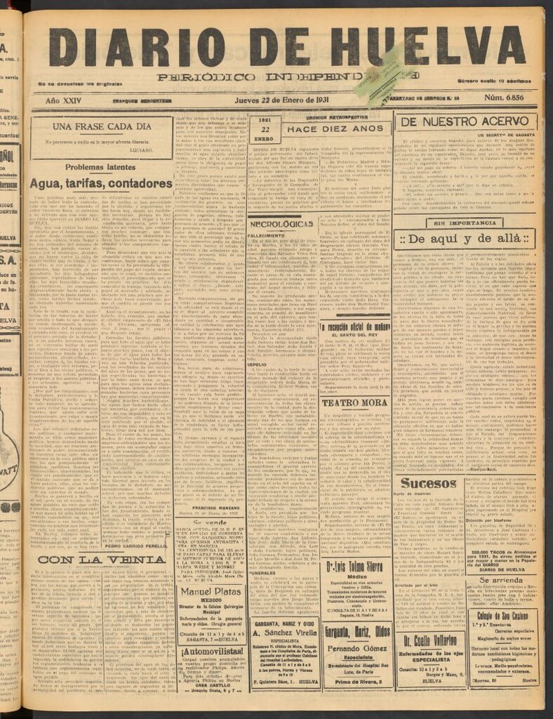Miniatura de Diario de Huelva : periódico independiente del 22 de enero de 1931