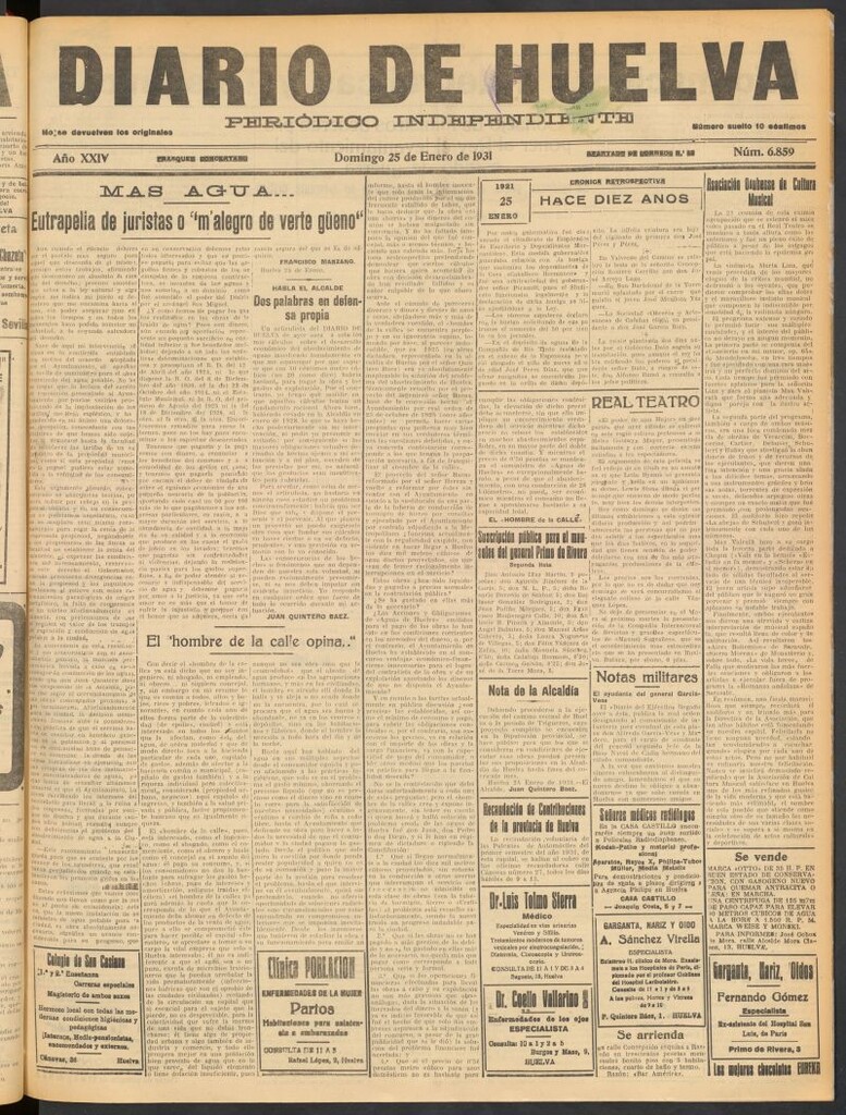 Miniatura de Diario de Huelva : periódico independiente del 25 de enero de 1931