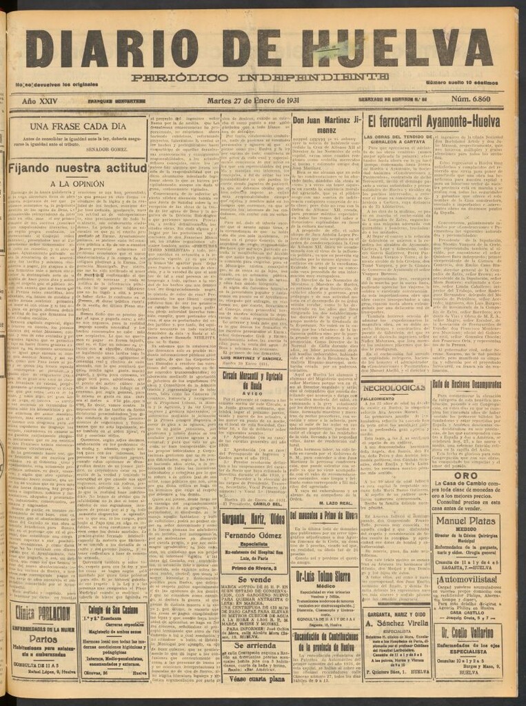 Miniatura de Diario de Huelva : periódico independiente del 27 de enero de 1931