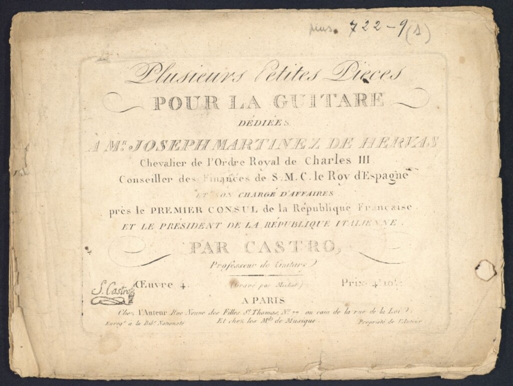 Miniatura de Plusieurs petites pieces pour la guitare dediées à Mr. Joseph Martinez de Hervas [...]