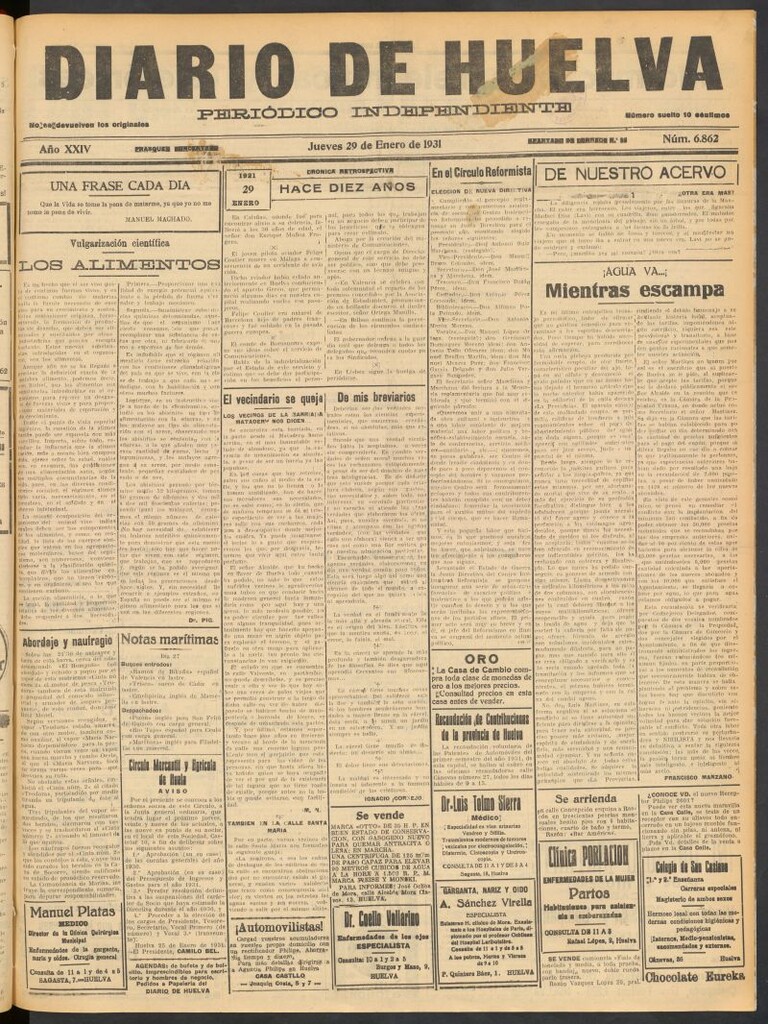 Miniatura de Diario de Huelva : periódico independiente del 29 de enero de 1931