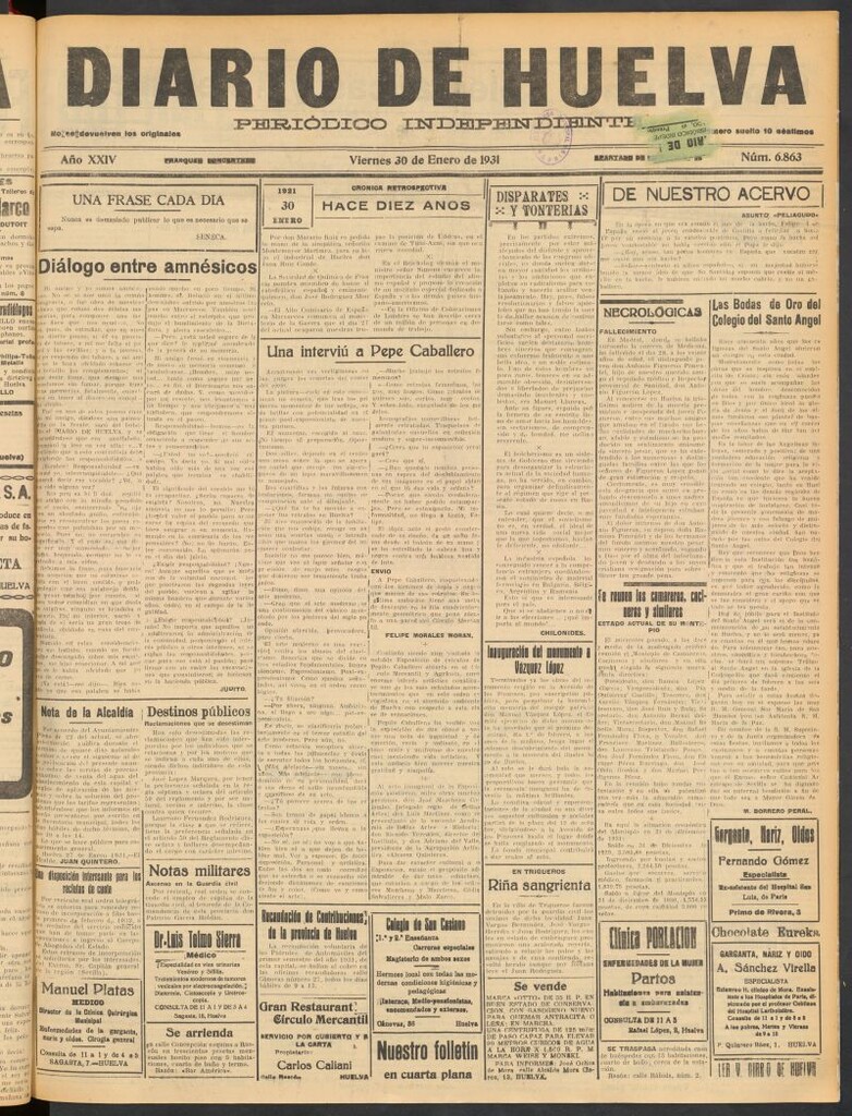 Miniatura de Diario de Huelva : periódico independiente del 30 de enero de 1931