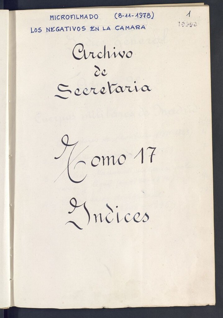 Miniatura de Inventario de Secretaría (Tomo 17) : Cuerpos Militares (1794-1896)