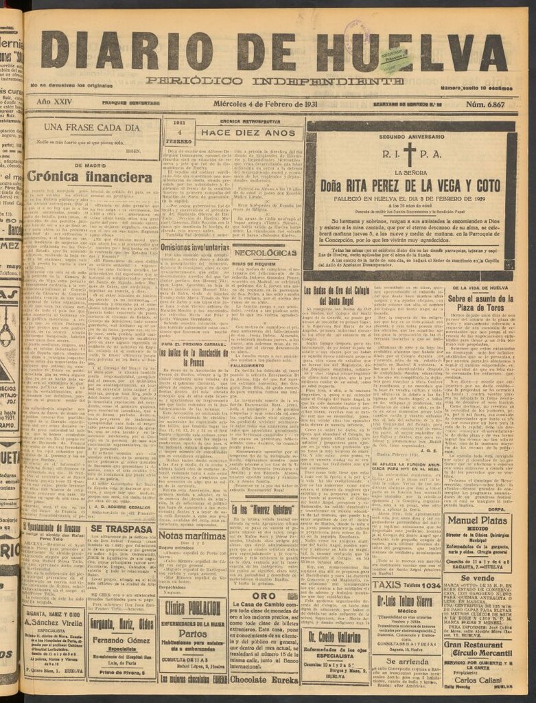 Miniatura de Diario de Huelva : periódico independiente del 4 de febrero de 1931