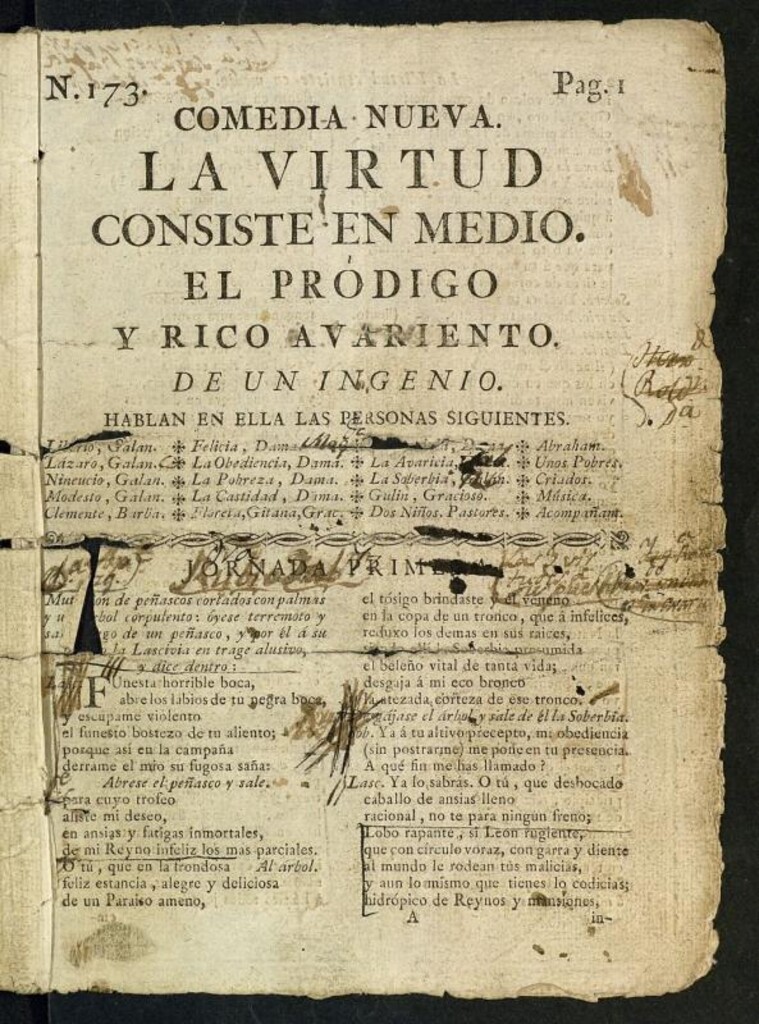 Miniatura de La virtud consiste en medio, el prósigo y el rico avariento.