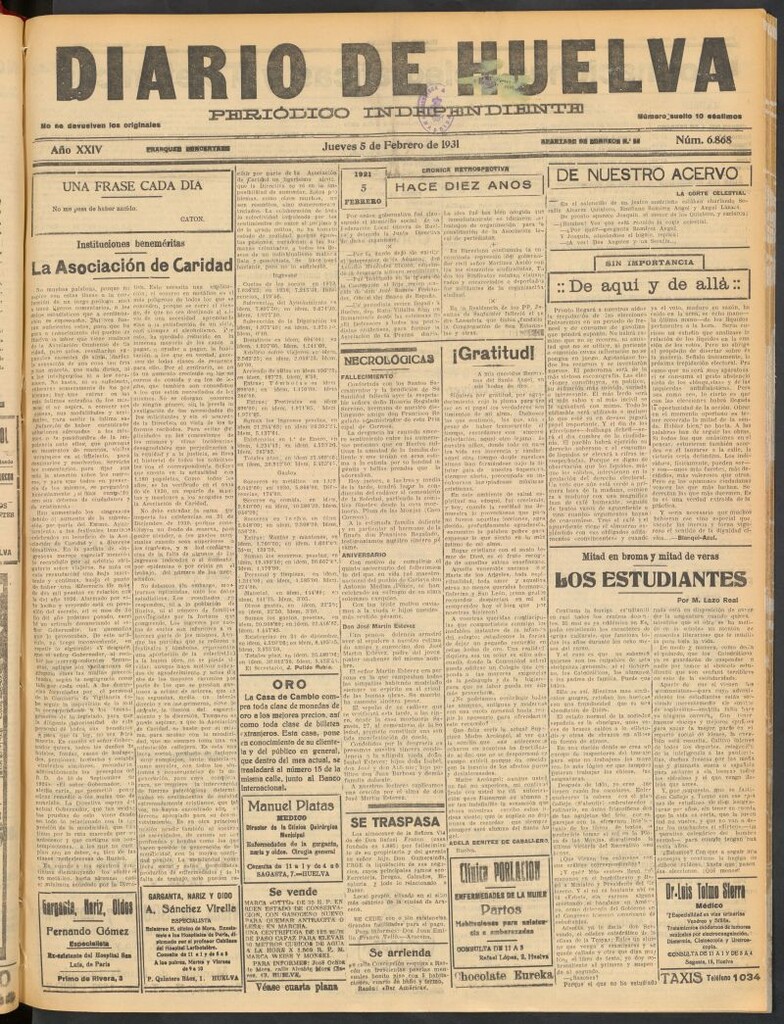 Miniatura de Diario de Huelva : periódico independiente del 5 de febrero de 1931