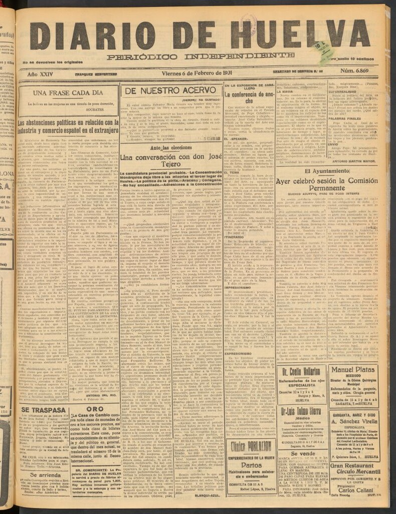Miniatura de Diario de Huelva : periódico independiente del 6 de febrero de 1931