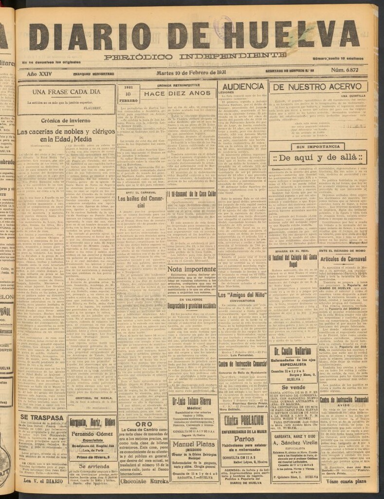 Miniatura de Diario de Huelva : periódico independiente del 10 de febrero de 1931