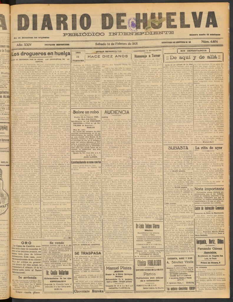 Miniatura de Diario de Huelva : periódico independiente del 14 de febrero de 1931
