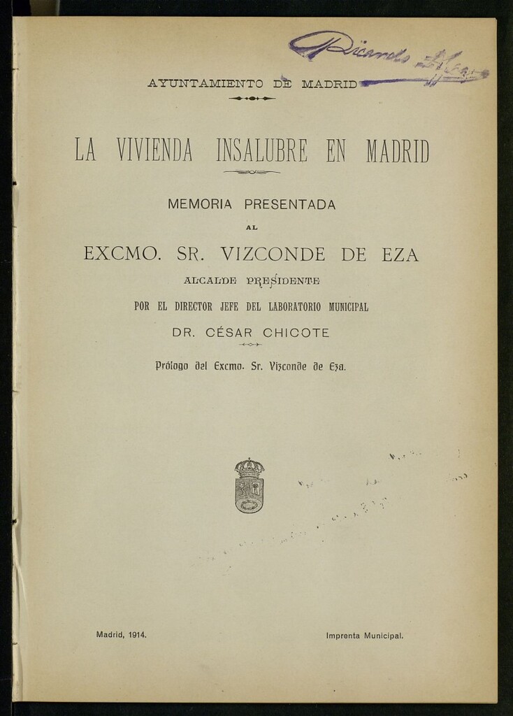 Miniatura de La vivienda insalubre en Madrid: memoria presentada al Vizconde de Eza por el director jefe del laboratorio municipal