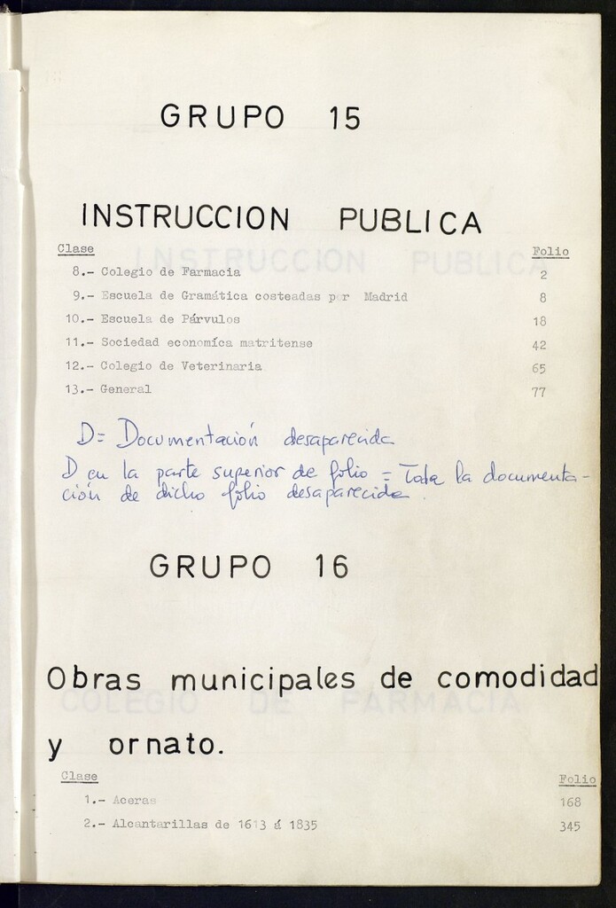 Miniatura de Inventario de Secretaría (Tomo 42): Instrucción pública y Obras municipales de comodidad y ornato (1346-1894)